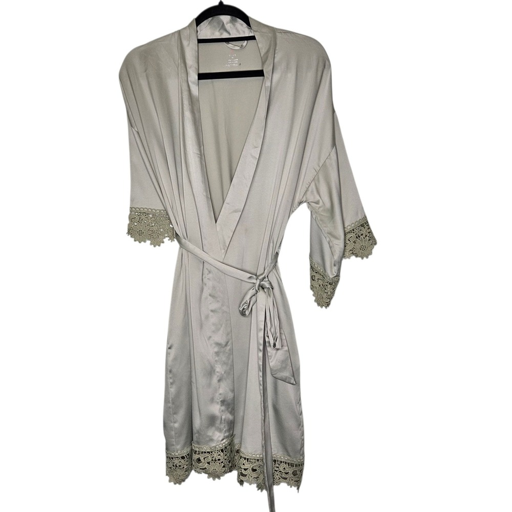 Sioro Lace Trim‎ Robe M Sage Green Polyester Cover Up Kimono Lingerie Coquette